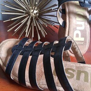 Hush Puppies Willow Slide Wedge Sandals Bold Black Leather Women's 9